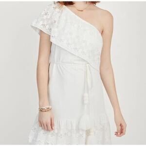 Maette by Stella & Dot Cora One Shoulder Dress White Ruffle Cottagecore